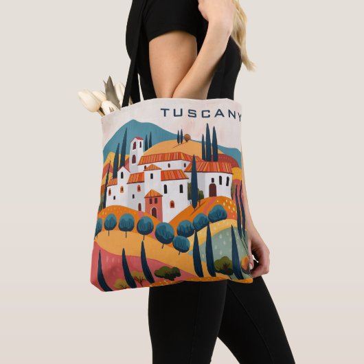 Moderne farbenfrohe Toskana Malerei Italien Reisen Tasche (Von Nahem)