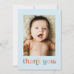 Moderne farbenfrohe trendige Fotos Baby Shower Bla Dankeskarte