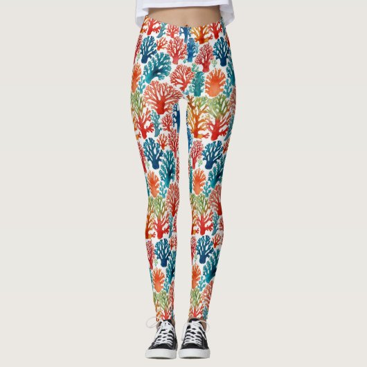 Moderne farbenfrohe tropische Ozeankorken Wasserfa Leggings (Vorderseite)