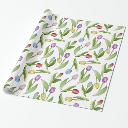 Moderne farbenfrohe Tulip Geschenkpapier (Ungerollt)