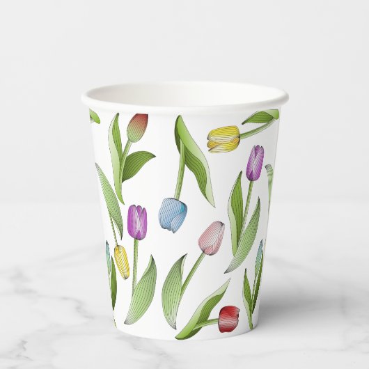Moderne farbenfrohe Tulip Pappbecher (Rückseite)
