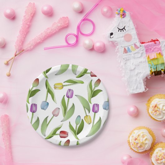 Moderne farbenfrohe Tulip Pappteller (Party)