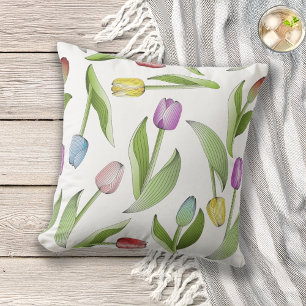 Moderne farbenfrohe Tulpen-Botanik-Blumenmuster Kissen