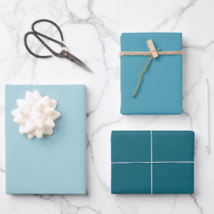 Moderne farbenfrohe Türkisblaue Farbtöne Einfarbig Geschenkpapier Set