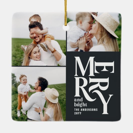 Moderne, farbenfrohe Typografie mit mehreren Fotos Keramikornament (Rückseite)