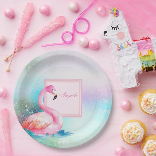 Moderne, farbenfrohe und ansprechende Flamingos Pappteller (Party)