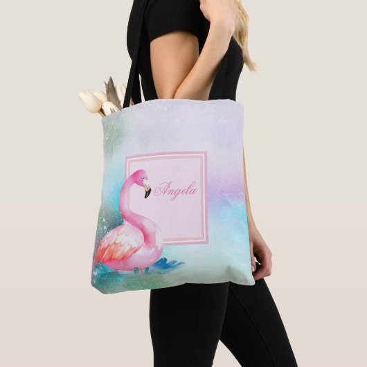 Moderne, farbenfrohe und ansprechende Flamingos Tasche (Von Nahem)