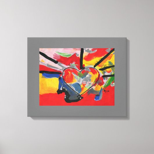 Moderne, farbenfrohe Wasserfarbe abstrakte Herzklo Leinwanddruck (Vorderseite)
