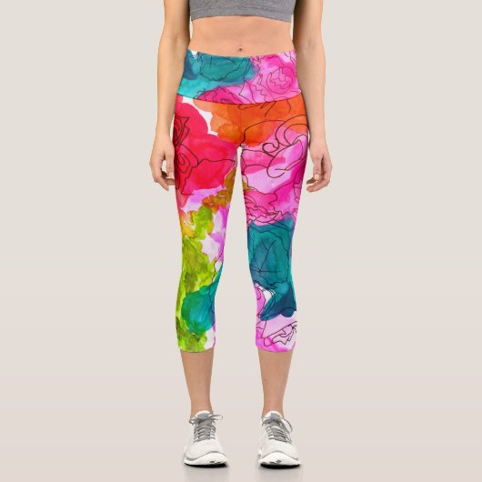 Moderne, farbenfrohe Wasserfarbe künstlerische, fa Capri Leggings (Vorderseite)