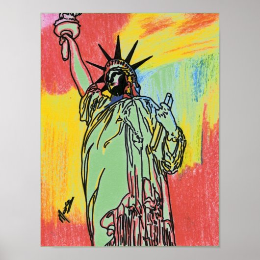 Moderne, farbenfrohe Wasserfarbe Lady Liberty Pop Poster (Vorne)