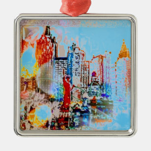 Moderne, farbenfrohe Wasserfarbe NYC Metal Ornamen Ornament Aus Metall