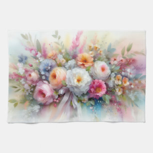 Moderne farbenfrohe Wasserfarben-Blumen trendy sti Geschirrtuch