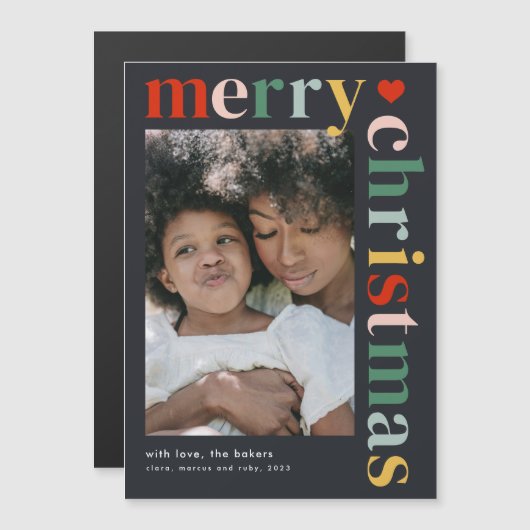 Moderne farbenfrohe Weihnachts-Foto Magnet-Karte Magnetkarte (Vorne/Hinten)