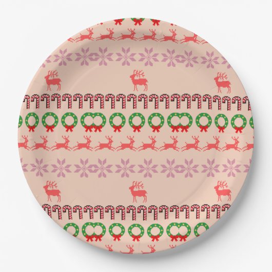 Moderne farbenfrohe Weihnachtsbaum-Malerei Pappteller (Vorderseite)