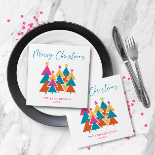 Moderne farbenfrohe Weihnachtsbäume Typografie Serviette