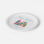 Moderne farbenfrohe Weihnachtsbaumen Typografie Pappteller (Schrägansicht)