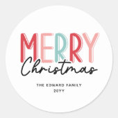 Moderne, farbenfrohe Weihnachtsfamilie Runder Aufkleber (Vorderseite)