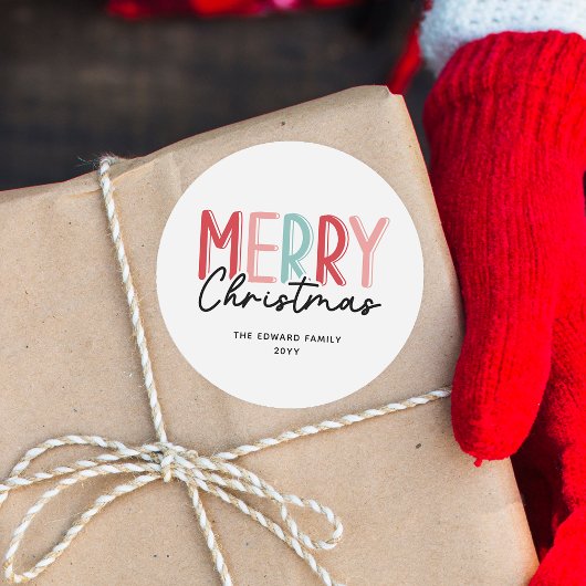 Moderne, farbenfrohe Weihnachtsfamilie Runder Aufkleber