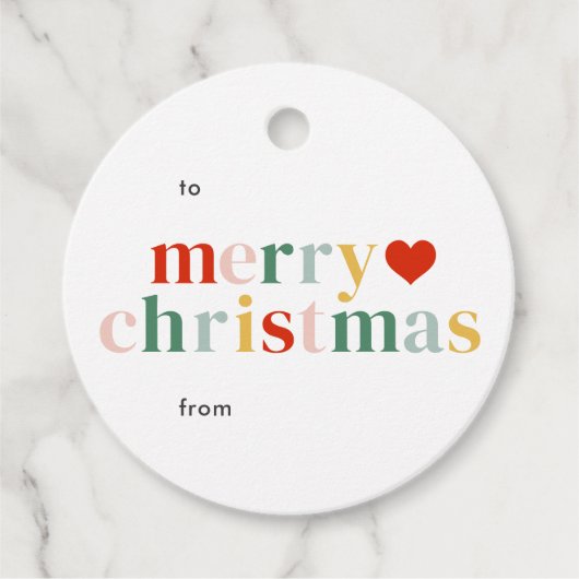 Moderne farbenfrohe Weihnachtsgeschenke Geschenkanhänger (Vorderseite)