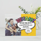 Moderne farbenfrohe WHAM-Comic-Book Save The Date (Stehend Vorderseite)