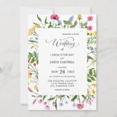 Moderne, farbenfrohe Wildblume Blumenhochzeit Einladung (Vorderseite)