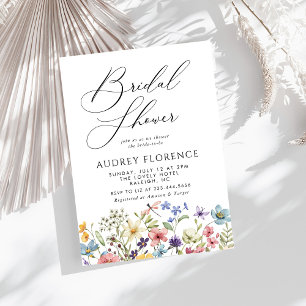 Moderne farbenfrohe Wildblume Blumenkohl Brautpart Einladung
