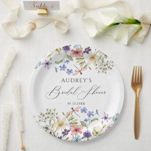 Moderne farbenfrohe Wildblume Blumenkohl Brautpart Pappteller