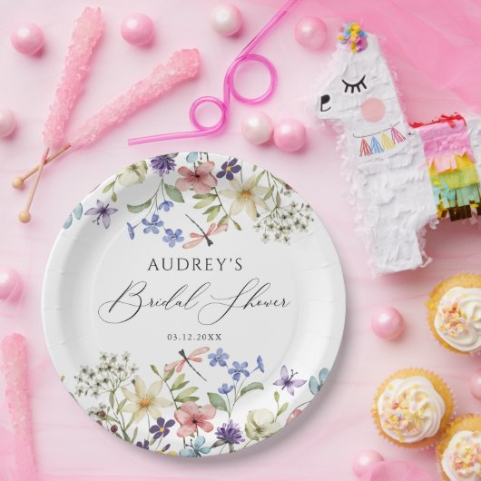 Moderne farbenfrohe Wildblume Blumenkohl Brautpart Pappteller (Party)