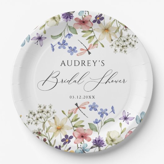 Moderne farbenfrohe Wildblume Blumenkohl Brautpart Pappteller (Vorderseite)
