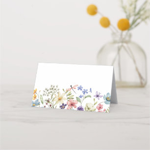 Moderne farbenfrohe Wildblume Blumenkohl Brautpart Platzkarte