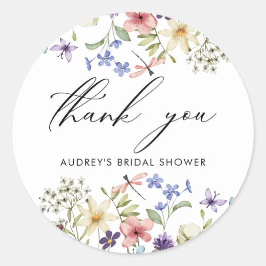 Moderne farbenfrohe Wildblume Blumenkohl Brautpart Runder Aufkleber (Vorderseite)