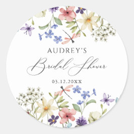 Moderne farbenfrohe Wildblume Blumenkohl Brautpart Runder Aufkleber