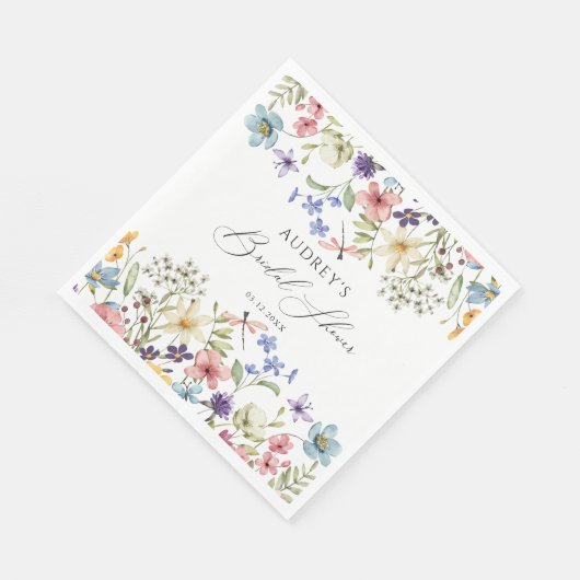 Moderne farbenfrohe Wildblume Blumenkohl Brautpart Serviette (Ecke)