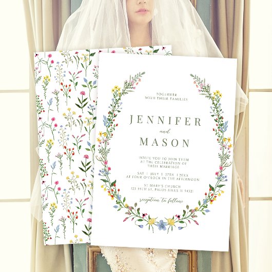 Moderne farbenfrohe Wildblume Hochzeit Einladung
