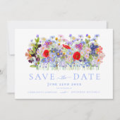Moderne farbenfrohe Wildblume Hochzeit Save The Date (Vorderseite)