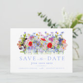 Moderne farbenfrohe Wildblume Hochzeit Save The Date (Stehend Vorderseite)