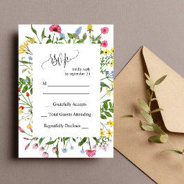 Moderne farbenfrohe Wildblume Wedding RSVP Card Einladung