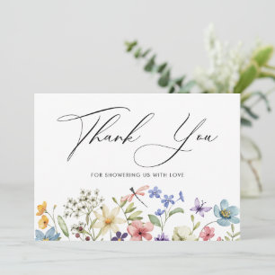 Moderne farbenfrohe Wildblumen-Blumen-Brautparty Dankeskarte