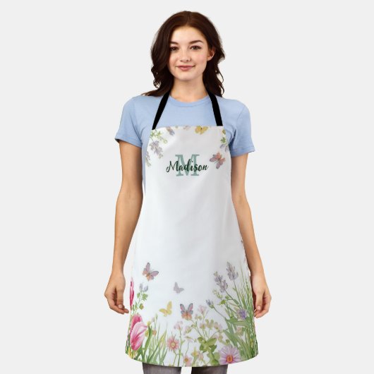 Moderne farbenfrohe Wildblumen-Blumen-Sommer-Monog Schürze (Getragen)