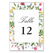 Moderne farbenfrohe Wildblumen Hochzeitkalligraphi Tischnummer (Vorderseite)