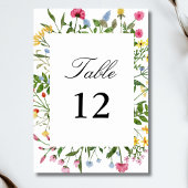 Moderne farbenfrohe Wildblumen Hochzeitkalligraphi Tischnummer