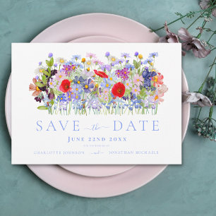 Moderne farbenfrohe Wildblumenhochzeit Save The Date