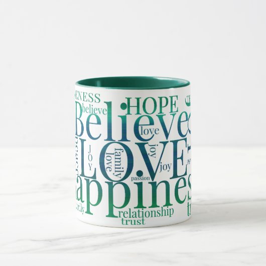 Moderne farbenfrohe Word Cloud Text Designs Tasse (Zentrum)