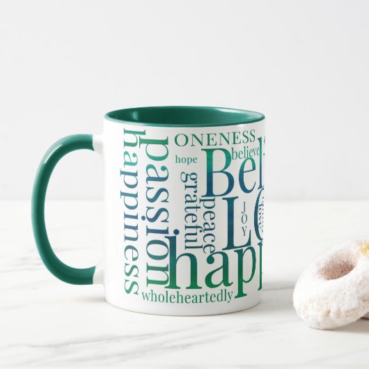 Moderne farbenfrohe Word Cloud Text Designs Tasse (Mit Donut)