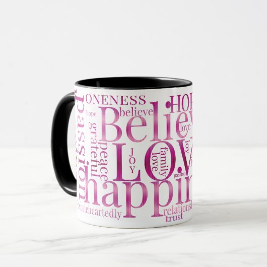 Moderne farbenfrohe Word Cloud Text Designs Tasse (Vorderseite Links)