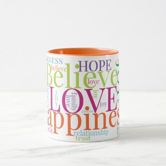 Moderne farbenfrohe Word Cloud Text Designs Tasse (Zentrum)