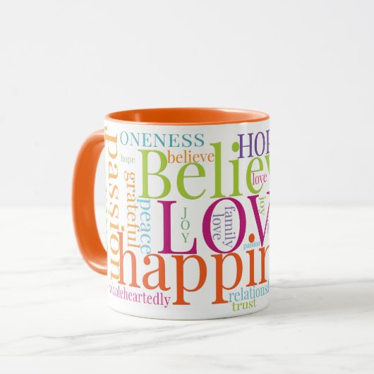 Moderne farbenfrohe Word Cloud Text Designs Tasse (Vorderseite Links)