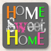 Moderne, farbenfrohe Zuhause Sweet Zuhause Getränkeuntersetzer (Vorderseite)