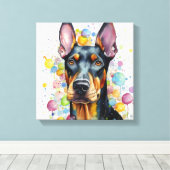 Moderne Farbenspiel Doberman Art Leinwanddruck (Insitu (Holzboden))