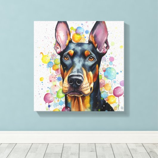 Moderne Farbenspiel Doberman Art Leinwanddruck (Insitu (Holzboden))
